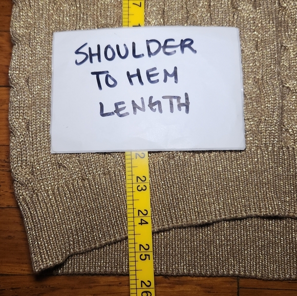 5/$100 SALE -  Vintage Ralph Lauren Gold Metallic Mock Neck Cableknit Sweater - Picture 7 of 11